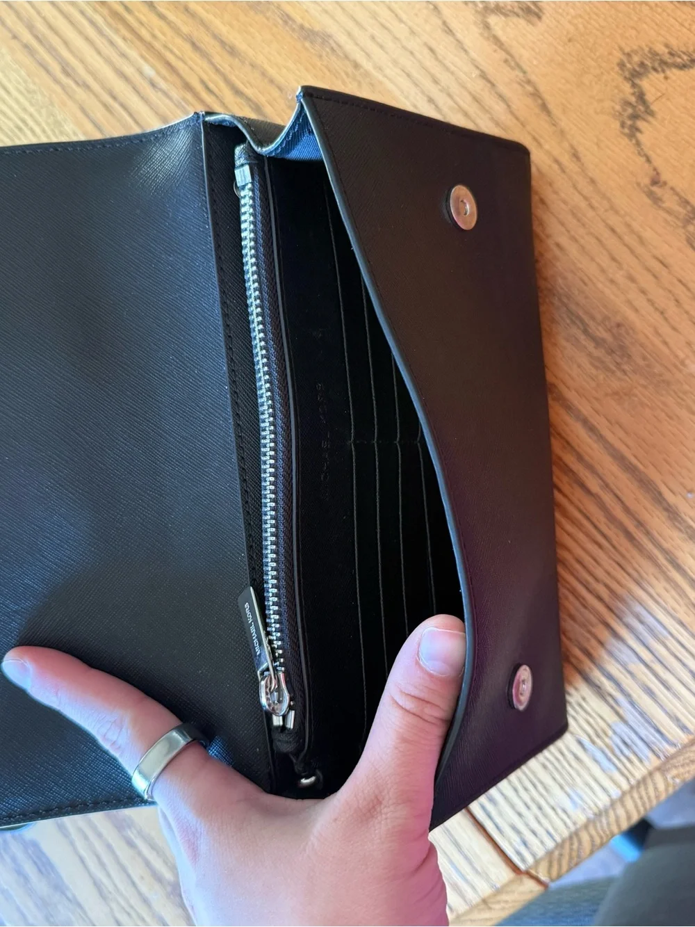 Michael Kors Black Leather Crossbody with Silver Chain